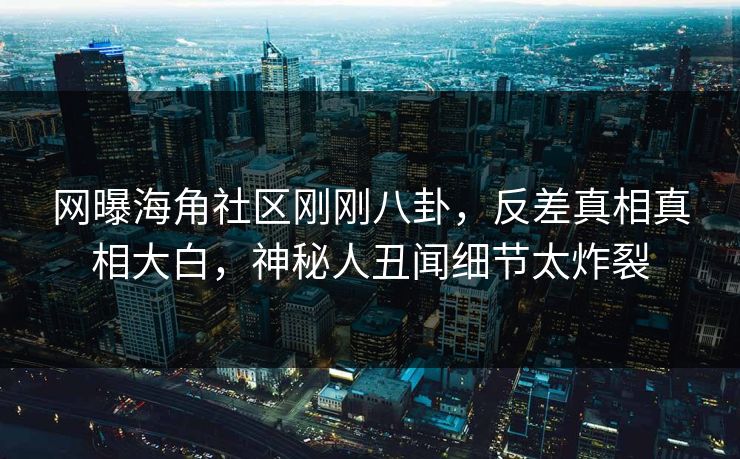网曝海角社区刚刚八卦,反差真相真相大白,神秘人丑闻细节太炸裂