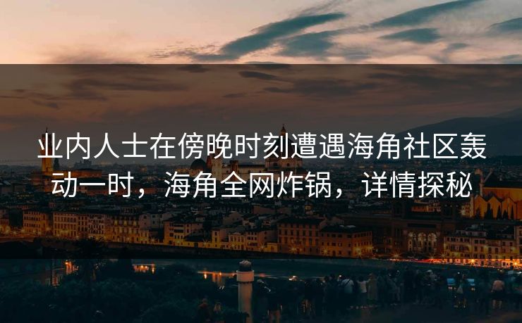 业内人士在傍晚时刻遭遇海角社区轰动一时，海角全网炸锅，详情探秘