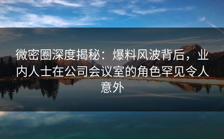 微密圈深度揭秘：爆料风波背后，业内人士在公司会议室的角色罕见令人意外
